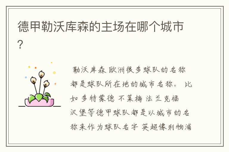 德甲勒沃库森的主场在哪个城市?
