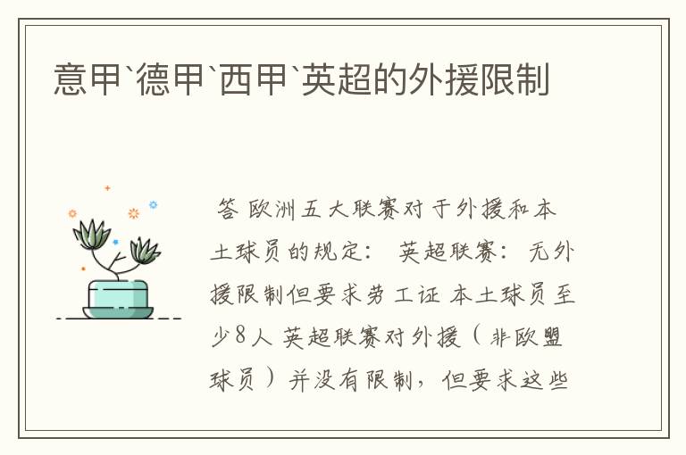 意甲`德甲`西甲`英超的外援限制