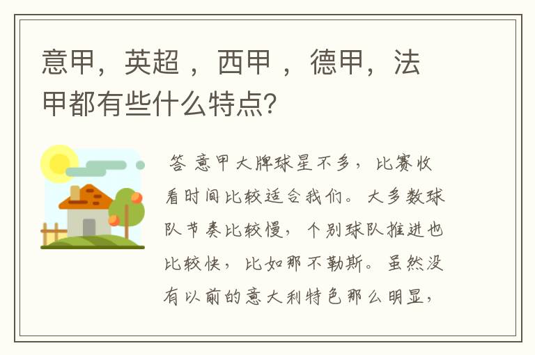 意甲,英超 ,西甲 ,德甲,法甲都有些什么特点?