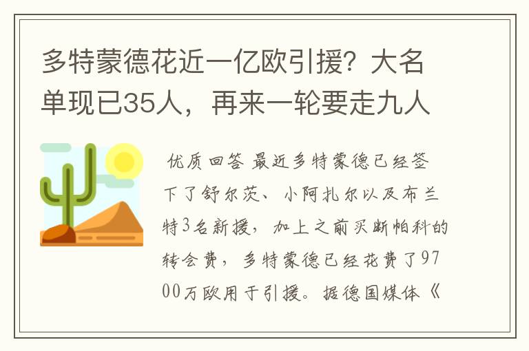 多特蒙德花近一亿欧引援?大名单现已35人,再来一轮要走九人