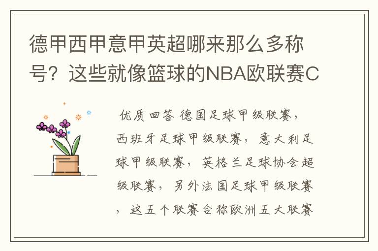 德甲西甲意甲英超哪来那么多称号?这些就像篮球的NBA欧联赛CBA?那都有哪些?