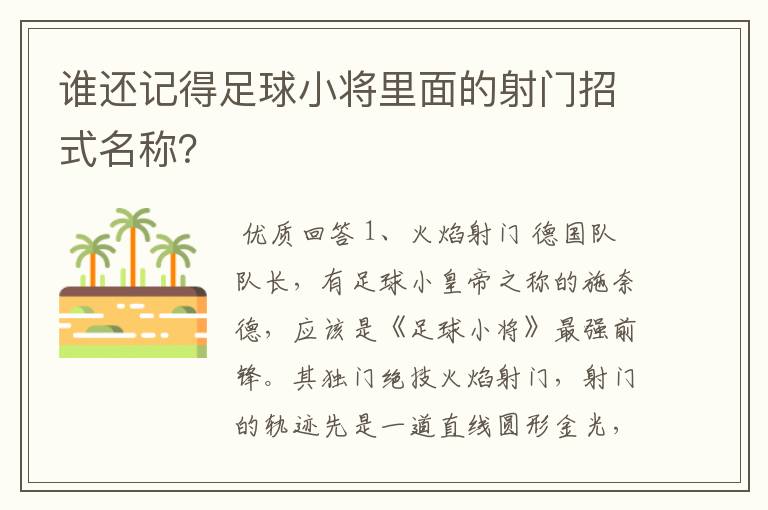 谁还记得足球小将里面的射门招式名称？