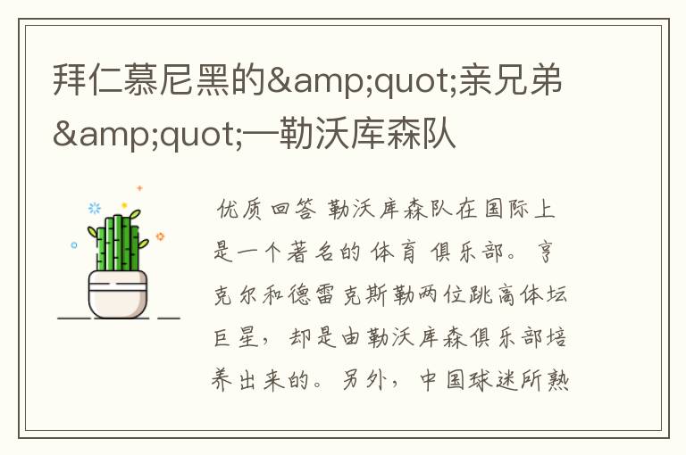 拜仁慕尼黑的"亲兄弟"—勒沃库森队