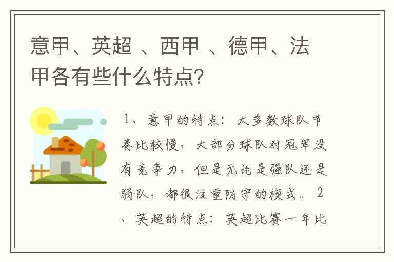 意甲、英超 、西甲 、德甲、法甲各有些什么特点?