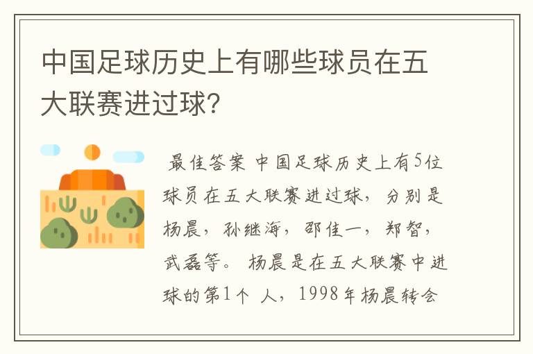 中国足球历史上有哪些球员在五大联赛进过球?
