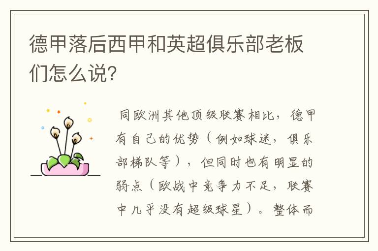 德甲落后西甲和英超俱乐部老板们怎么说?