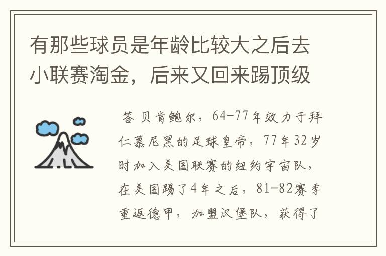有那些球员是年龄比较大之后去小联赛淘金,后来又回来踢顶级联赛的? 除了卡纳瓦罗