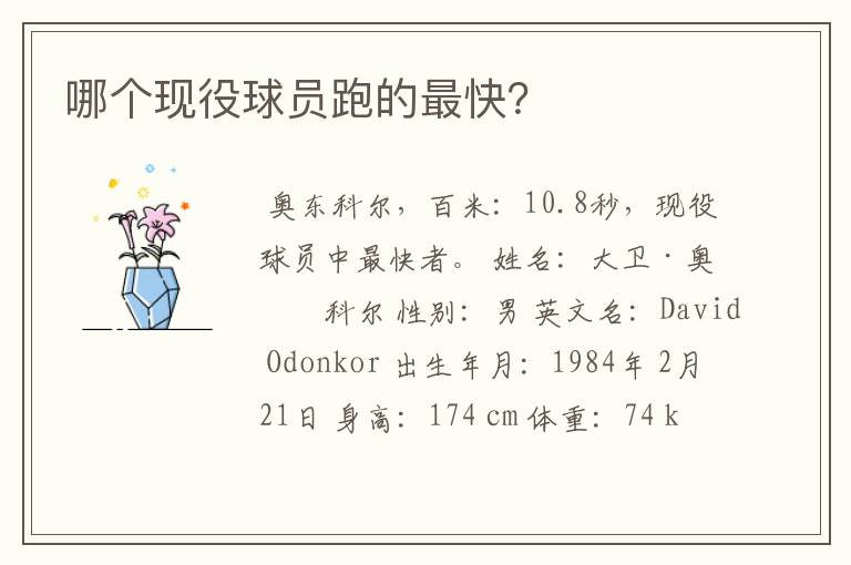 哪个现役球员跑的最快?