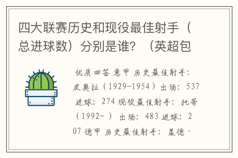 四大联赛历史和现役最佳射手(总进球数)分别是谁?(英超包括英甲)