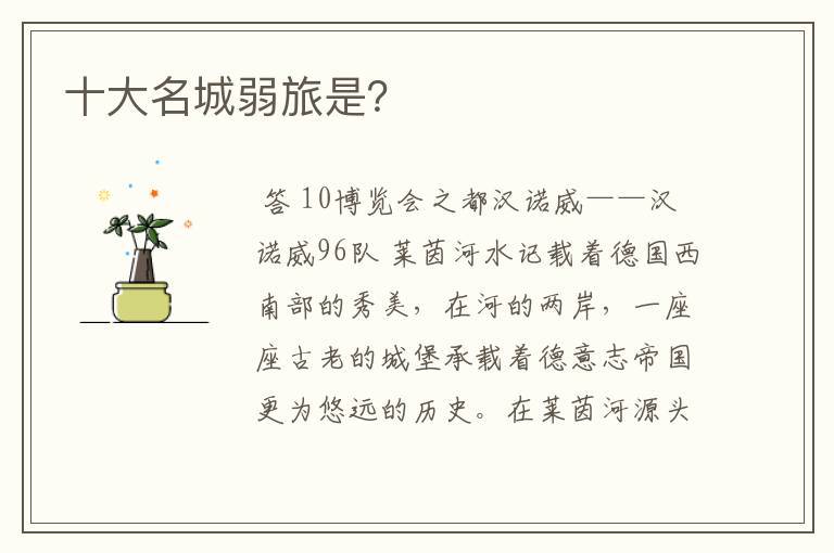 十大名城弱旅是?