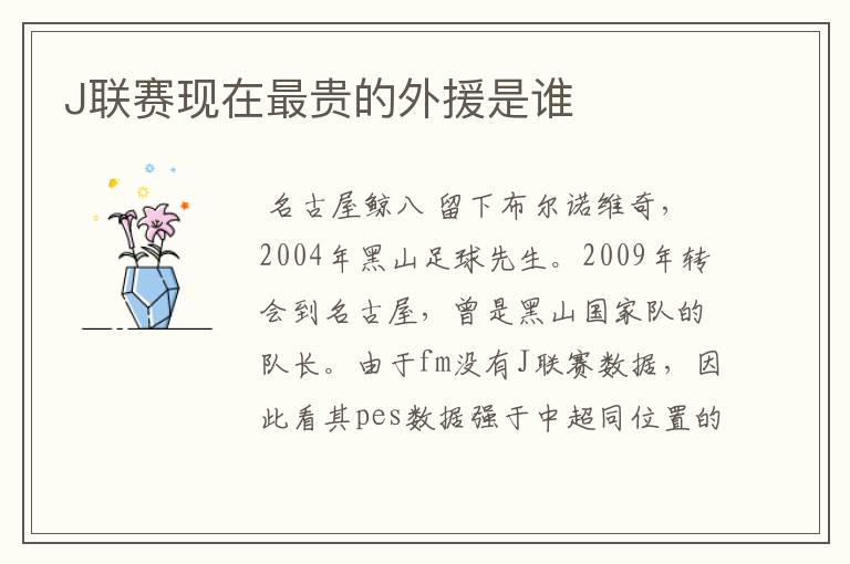 J联赛现在最贵的外援是谁