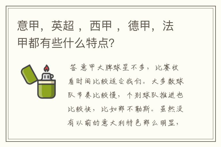 意甲,英超 ,西甲 ,德甲,法甲都有些什么特点?