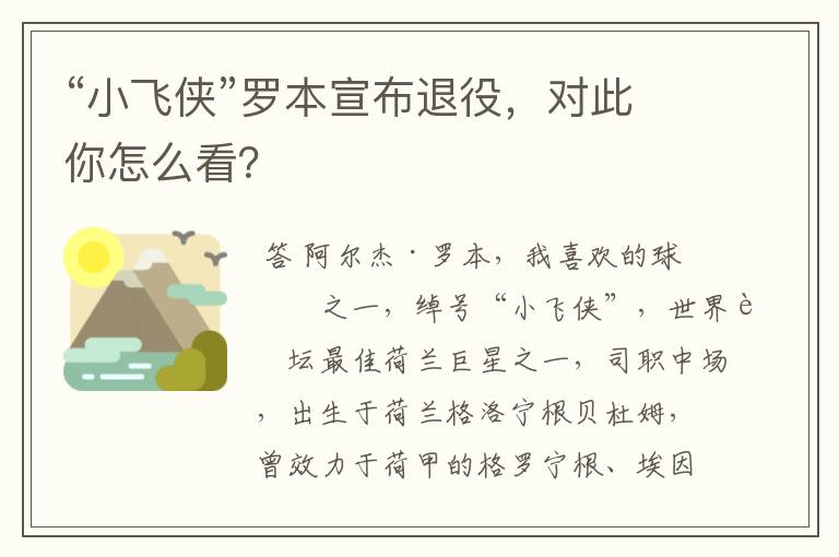 “小飞侠”罗本宣布退役,对此你怎么看?