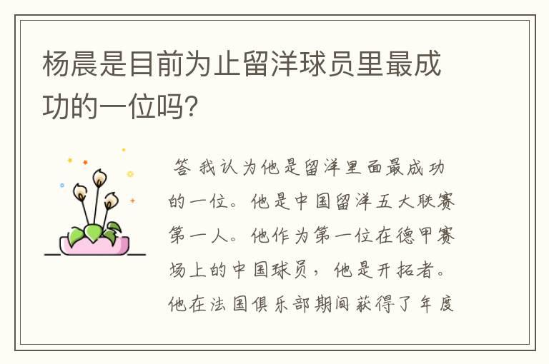 杨晨是目前为止留洋球员里最成功的一位吗?
