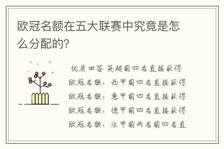 欧冠名额在五大联赛中究竟是怎么分配的?