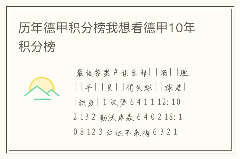 历年德甲积分榜我想看德甲10年积分榜