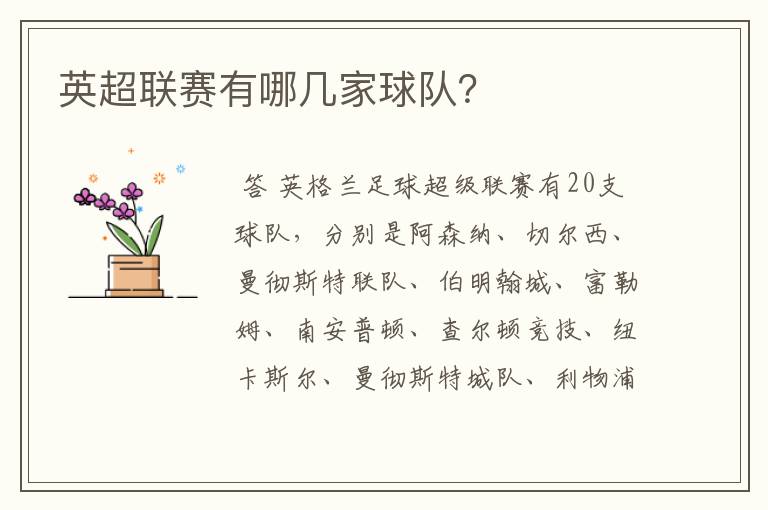 英超联赛有哪几家球队?