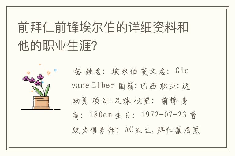 前拜仁前锋埃尔伯的详细资料和他的职业生涯?