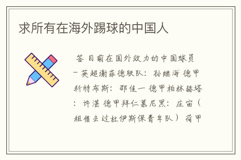 求所有在海外踢球的中国人