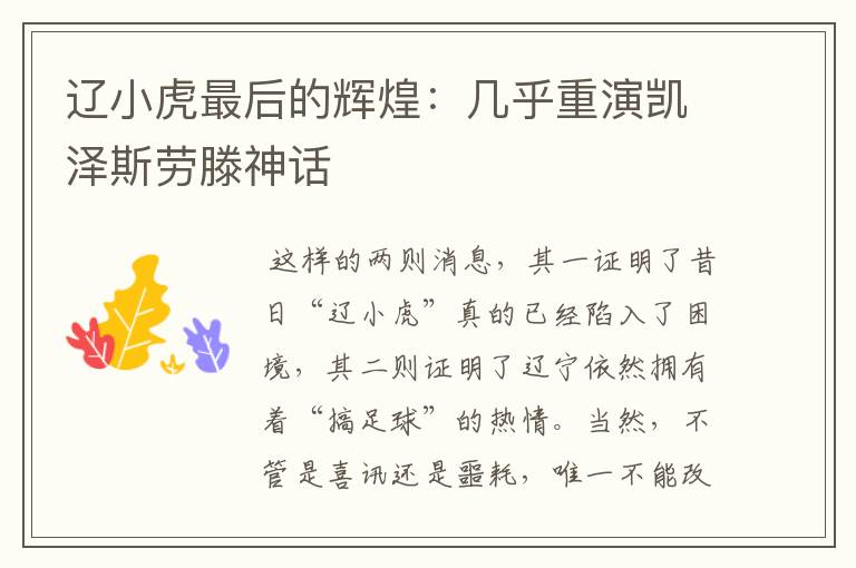 辽小虎最后的辉煌:几乎重演凯泽斯劳滕神话