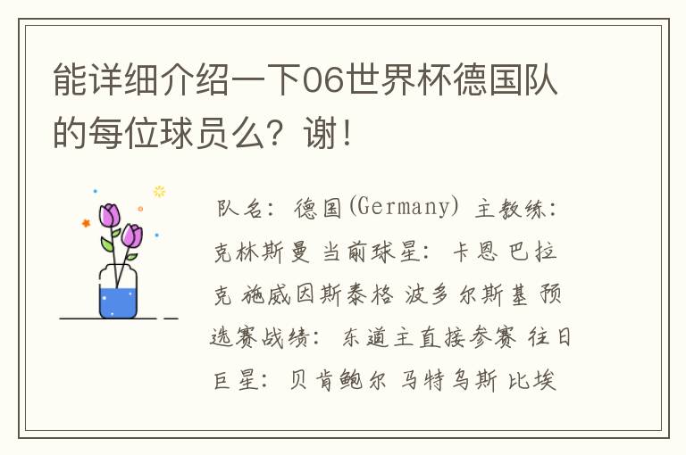 能详细介绍一下06世界杯德国队的每位球员么?谢!