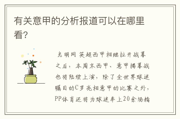 有关意甲的分析报道可以在哪里看?