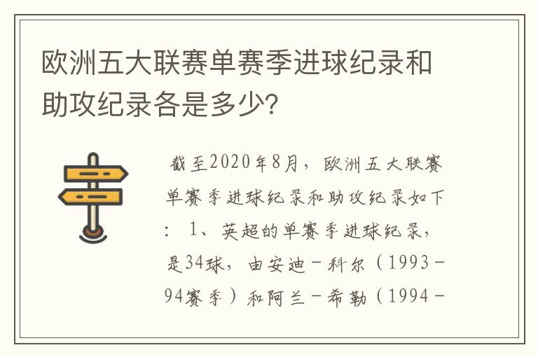 欧洲五大联赛单赛季进球纪录和助攻纪录各是多少?