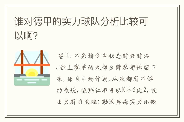 谁对德甲的实力球队分析比较可以啊?