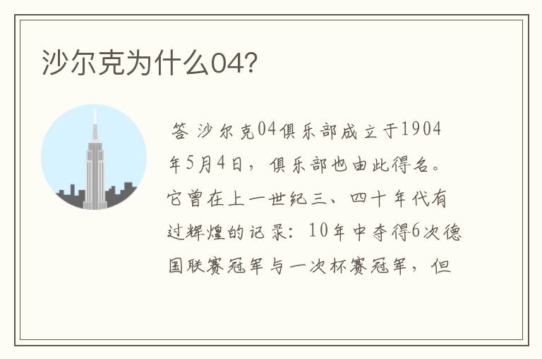沙尔克为什么04?