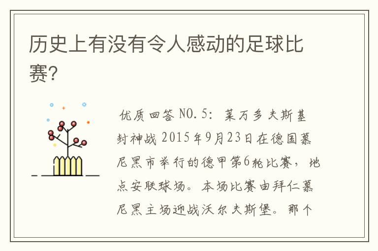 历史上有没有令人感动的足球比赛?