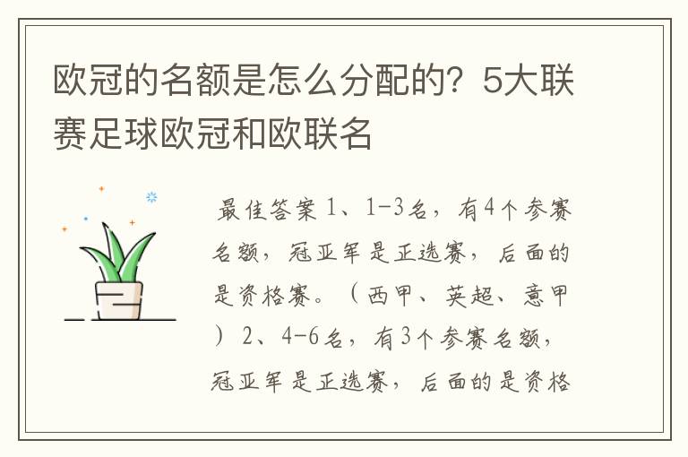 欧冠的名额是怎么分配的?5大联赛足球欧冠和欧联名