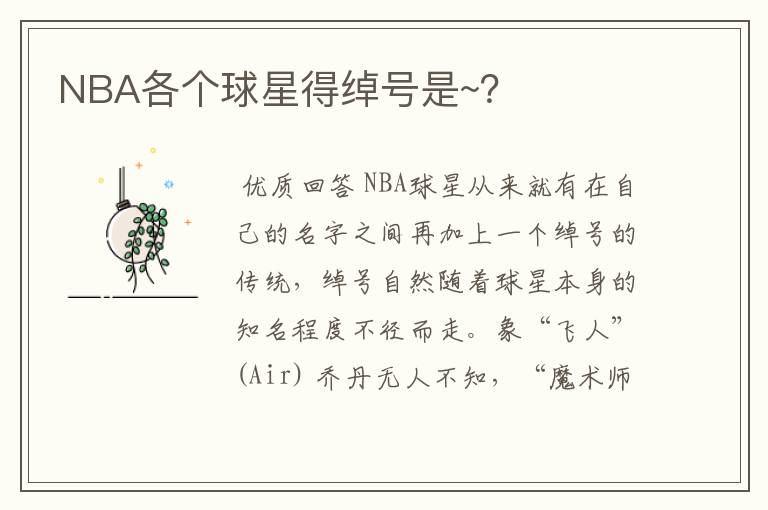 NBA各个球星得绰号是~?