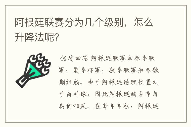 阿根廷联赛分为几个级别,怎么升降法呢?