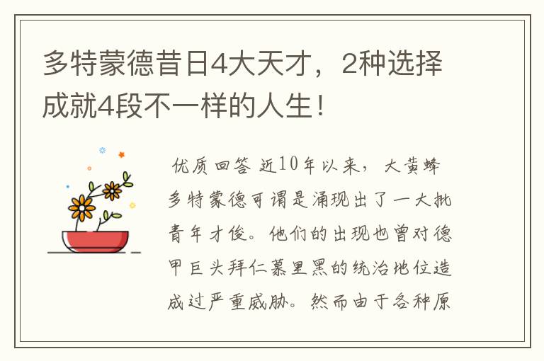多特蒙德昔日4大天才,2种选择成就4段不一样的人生!