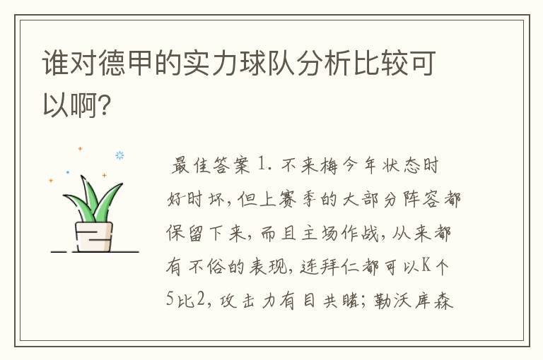 谁对德甲的实力球队分析比较可以啊?