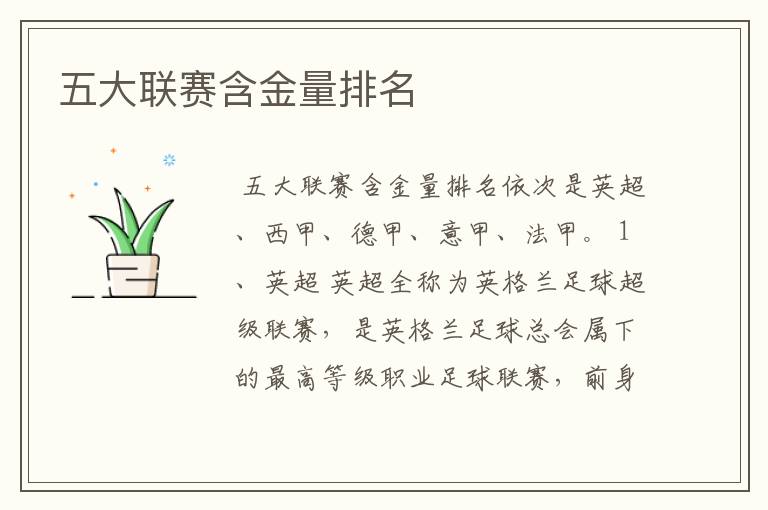 五大联赛含金量排名