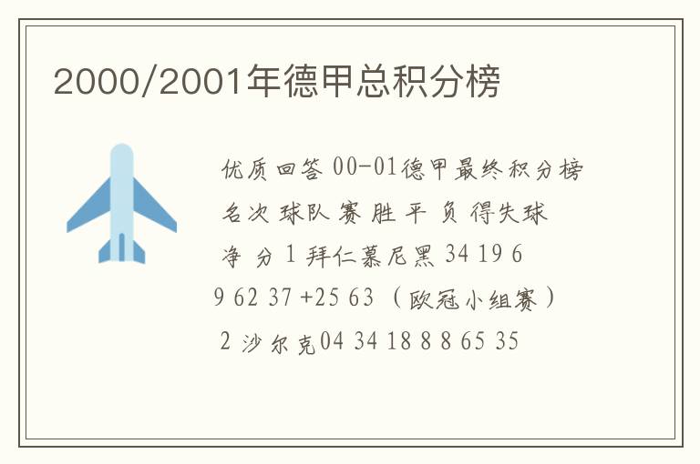 2000/2001年德甲总积分榜