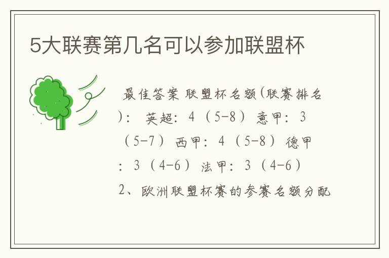 5大联赛第几名可以参加联盟杯