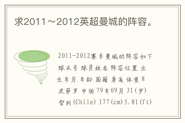 求2011~2012英超曼城的阵容。