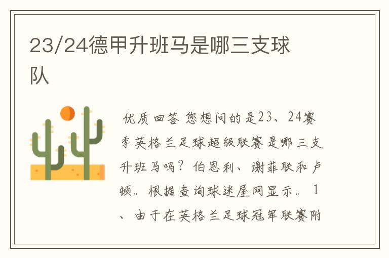 23/24德甲升班马是哪三支球队