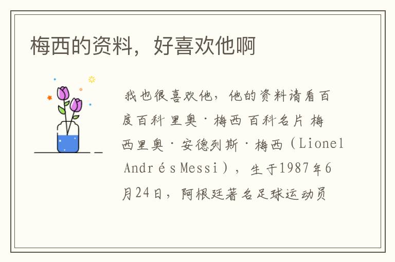 梅西的资料,好喜欢他啊