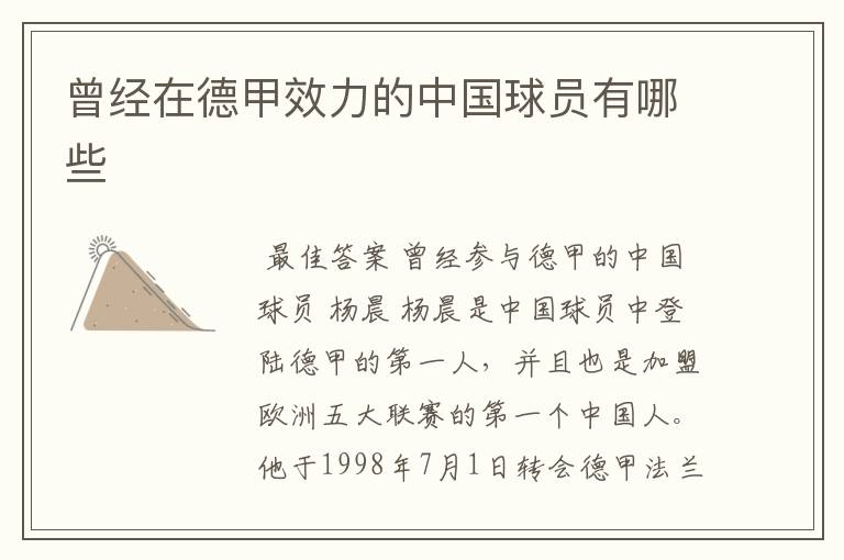 曾经在德甲效力的中国球员有哪些