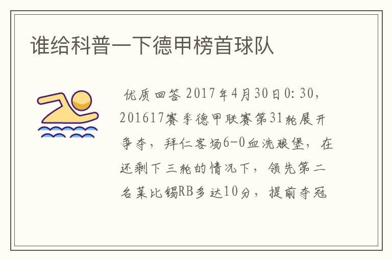 谁给科普一下德甲榜首球队