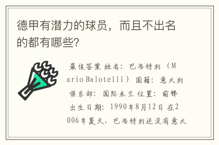 德甲有潜力的球员,而且不出名的都有哪些?