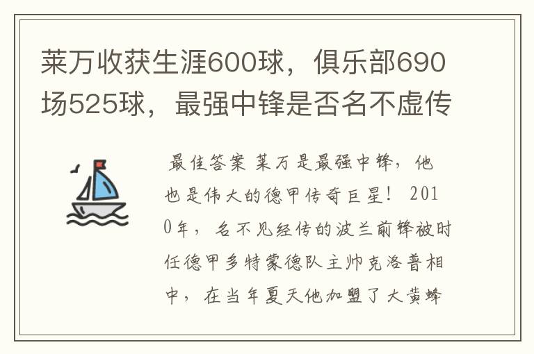 莱万收获生涯600球,俱乐部690场525球,最强中锋是否名不虚传?
