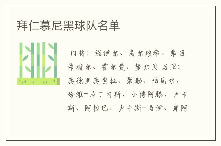 拜仁慕尼黑球队名单