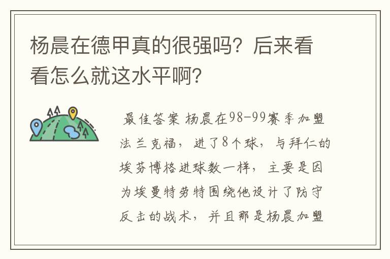 杨晨在德甲真的很强吗?后来看看怎么就这水平啊?