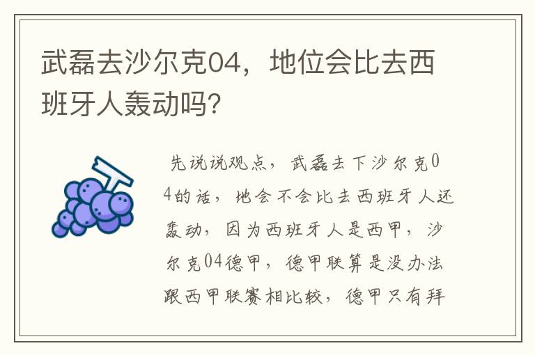 武磊去沙尔克04，地位会比去西班牙人轰动吗？