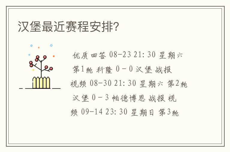 汉堡最近赛程安排?