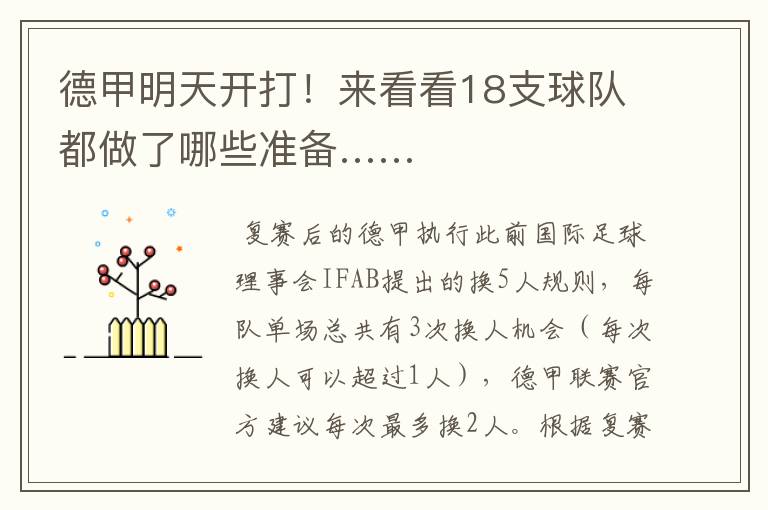 德甲明天开打!来看看18支球队都做了哪些准备……